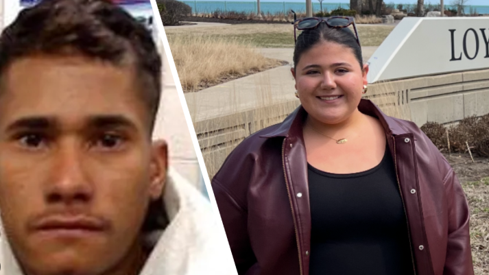 Tribute to Loyola student at pier memorial with portraits.