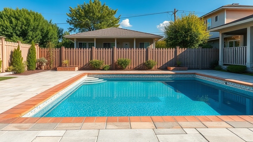 Empty backyard swimming pool highlighting drowning prevention and child safety tips.