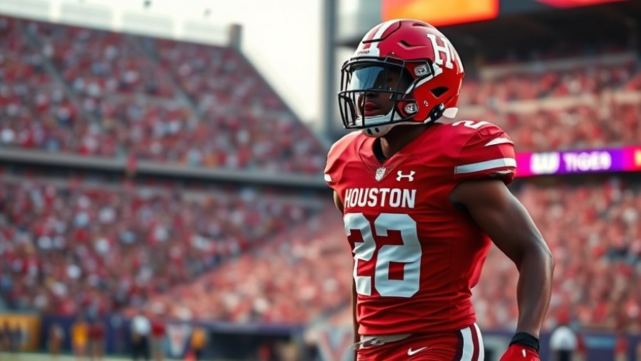 Houston Cougars player celebrates victory in Texas Bowl against LSU Tigers, vibrant college football highlights.