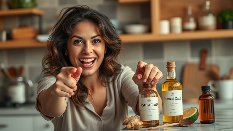 Dynamic woman showcasing natural remedies for cramps with ginger and oil.