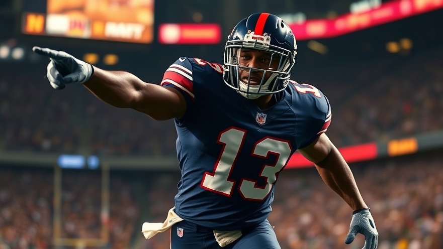Dynamic Giants player in #13 uniform, showcasing energy and fan excitement for Beckham's return.