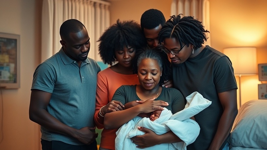 Cori Broadus with family showing support during NICU experience.
