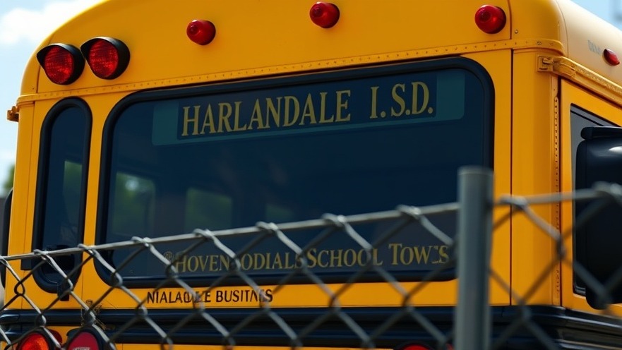 Close-up of a Harlandale I.S.D. school bus, vibrant yellow, sunny day, San Antonio school district news.
