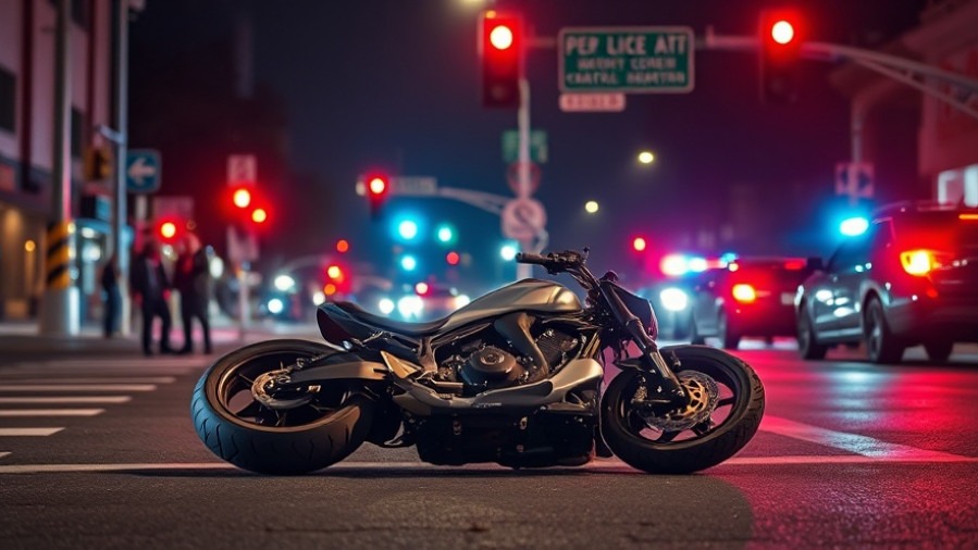 Nighttime motorcycle accident scene in Houston, highlighting vehicle collision awareness.