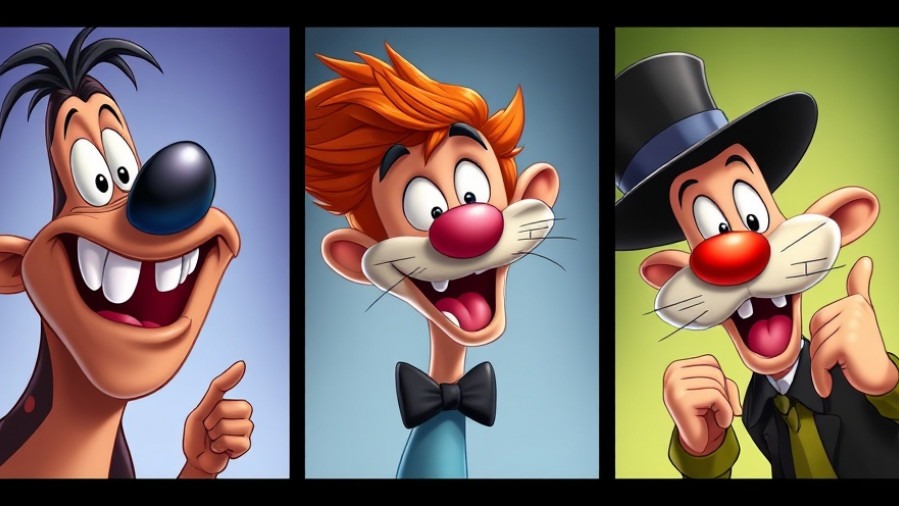 Colorful triptych of classic animation characters celebrating public domain day 2026.