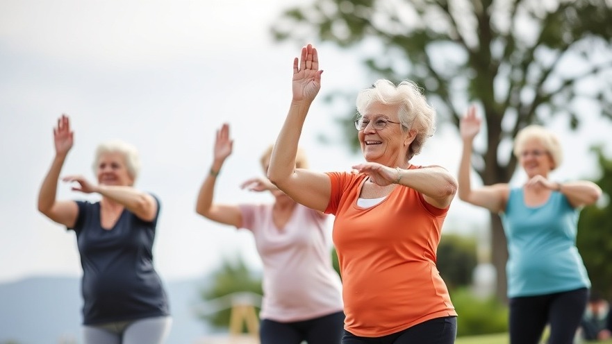 Older women exercising outdoors, promoting health and wellness through fitness.