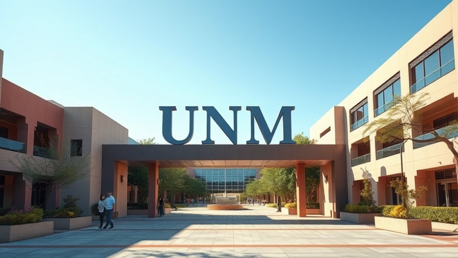 Spacious view of UNM entrance highlighting free speech on campus and student activism.