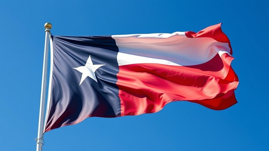 Photorealistic Texas flag in vibrant colors against a blue sky, highlighting traveler insights.