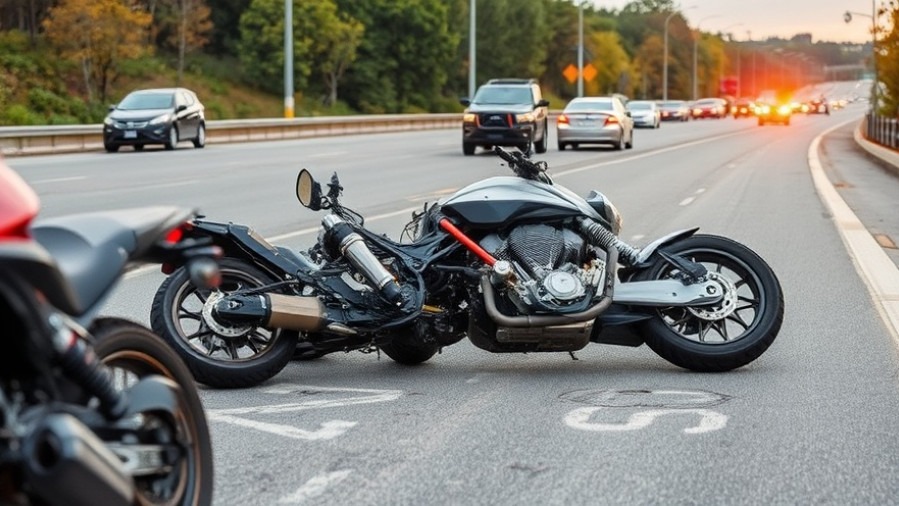 Motorcycle crash on highway highlighting motorcycle safety amid Conroe ISD incident.