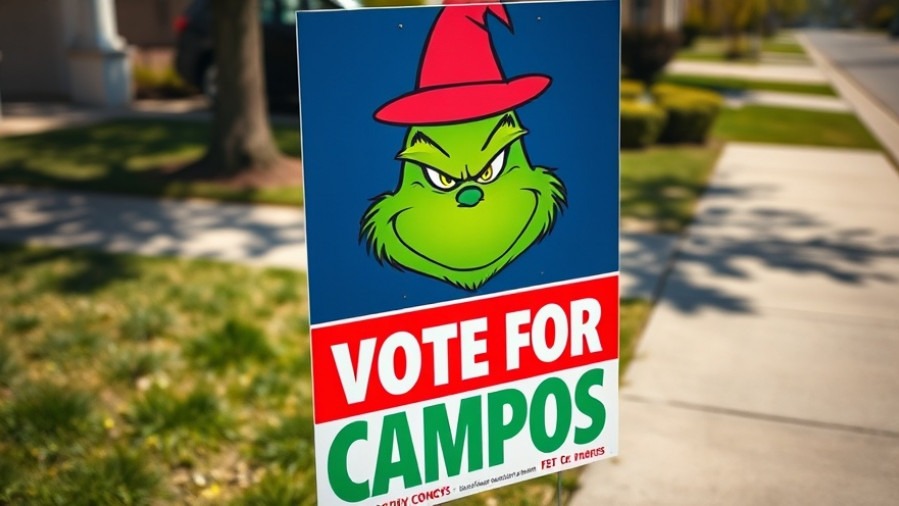 Vivid political campaign sign 'VOTE FOR CAMPOS' in San Antonio, showcasing local politics.