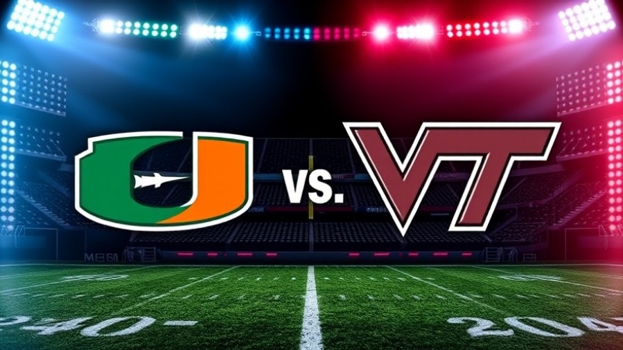 Dynamic college football playoff graphic: Miami Hurricanes vs. Virginia Tech match preview.