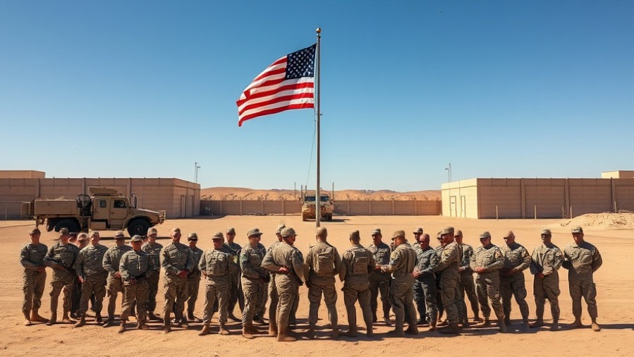 US military soldiers pay tribute under an American flag in Syria.