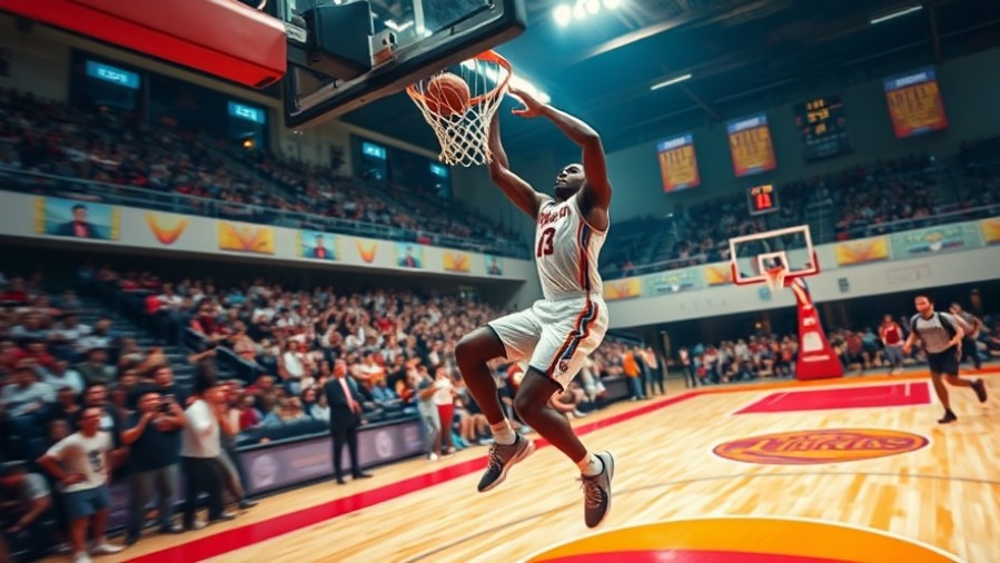 Dynamic basketball highlights of an emerging star slam dunking, vibrant court scene.