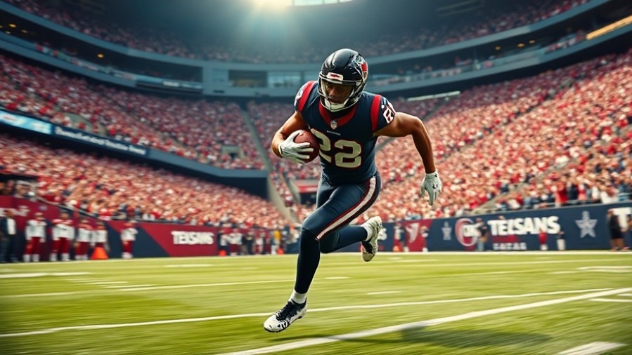Dynamic Houston Texans player running with ball during game, Texans game recap.