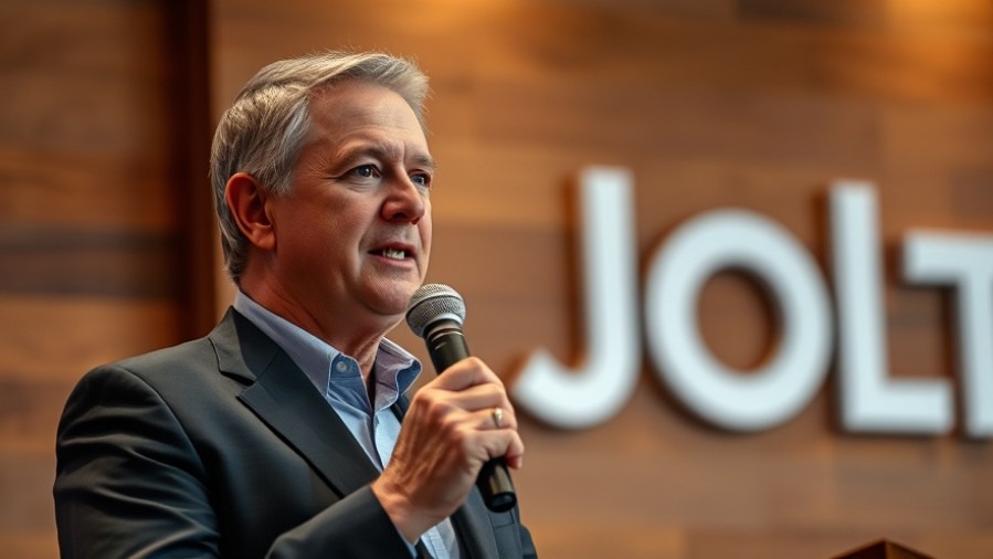 Man speaking at a Texas civic engagement event, highlighting Latino voter participation.