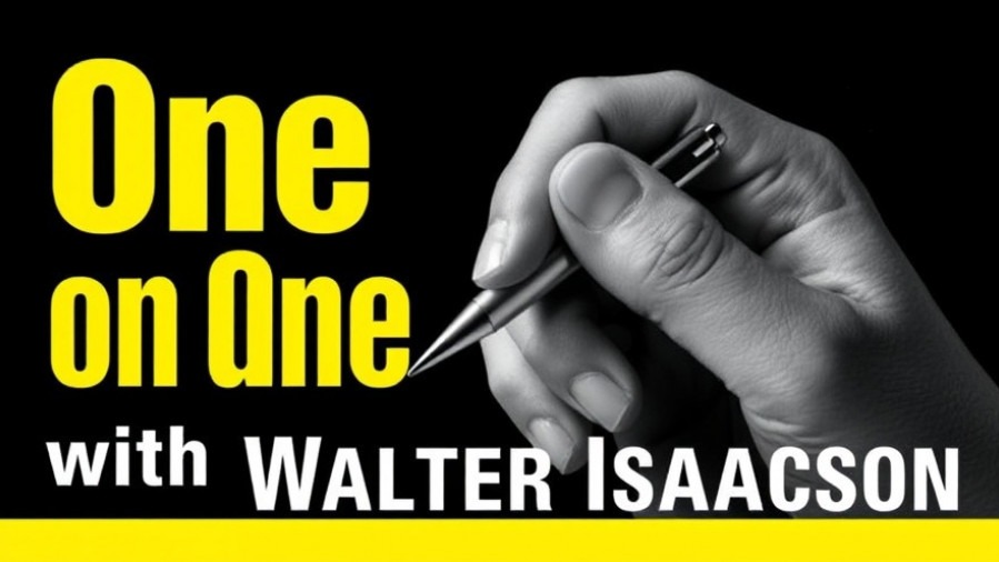 Close-up of hand holding a pen, bold 'One on One with Walter Isaacson' design highlighting Texas breaking news.