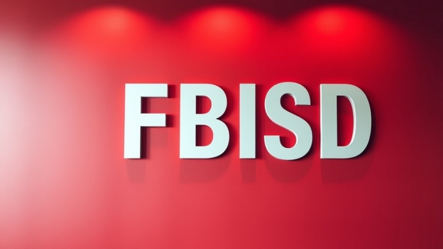 Photorealistic FBISD wall logo on smooth red background highlighting school attendance zones.