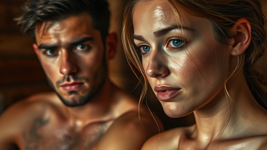 Young man and woman sweating in sauna, practicing hangover recovery tips.