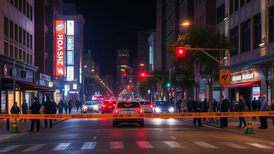 Night crime scene in downtown highlighting urban violence and community safety issues.