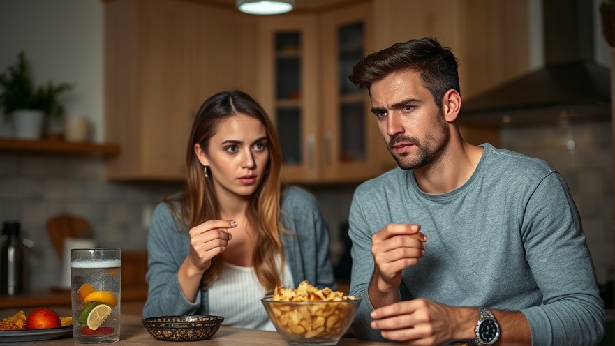 Young couple snacking at night, balancing healthy lifestyle habits with low-sugar sweets.