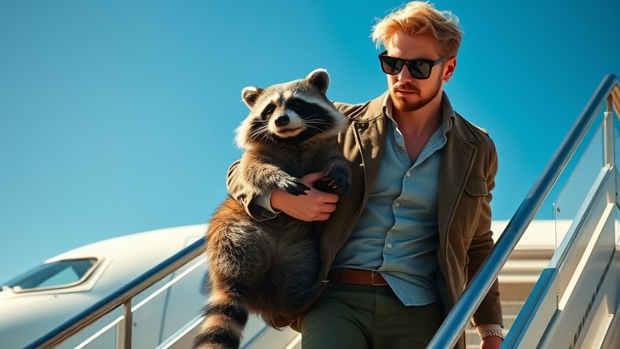 Stylish man with taxidermied raccoon, highlighting the Haaland taxidermy trend.