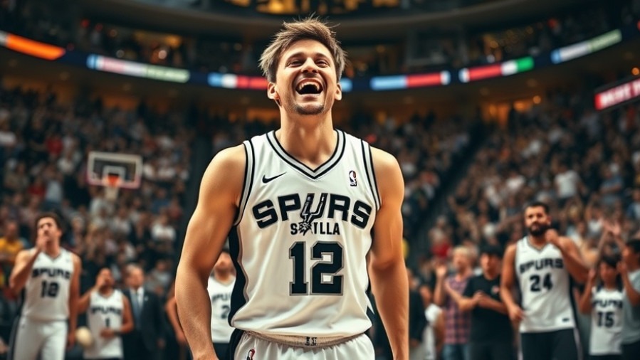 Excited NBA player celebrates with team in vibrant stadium, showcasing fan engagement.