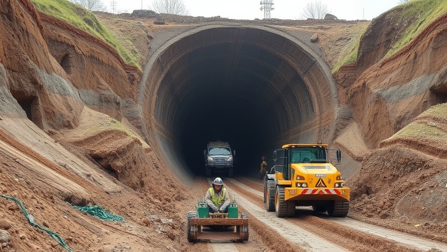 Heavy equipment digging a drainage tunnel for Dallas flood relief and infrastructure.