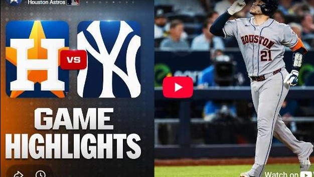 Astros vs Yankees highlights, dynamic baseball celebration.