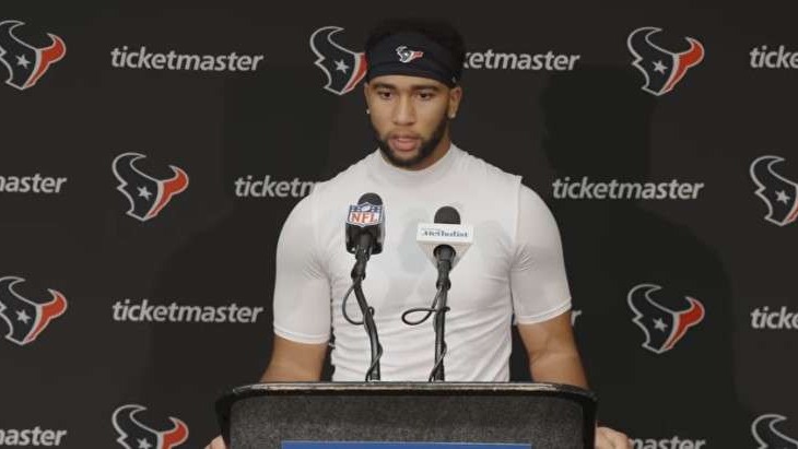 C.J. Stroud discussing explosive plays at press conference.