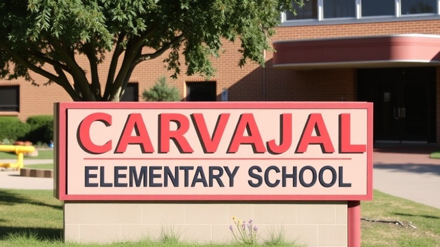 Sign at Carvajal Elementary School in San Antonio for education news updates.