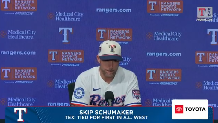 Skip Schumaker discussing July 4th game in press conference.