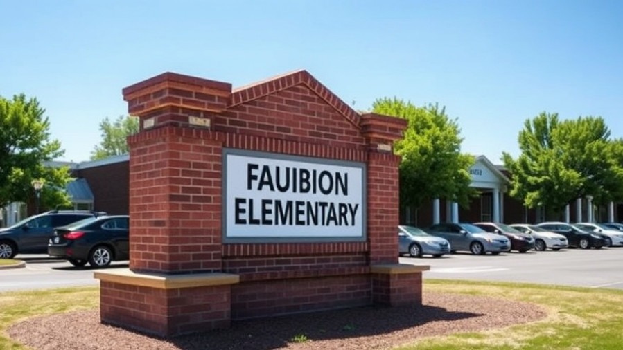 Faubion Elementary sign with community updates amidst lush trees; Austin educational news.