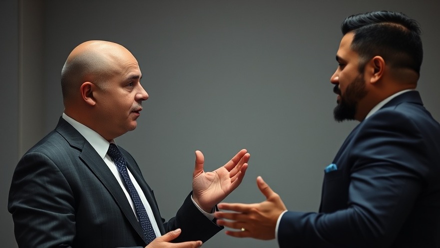 Bald white man in suit arguing with Hispanic man, reflecting Texas politics news.