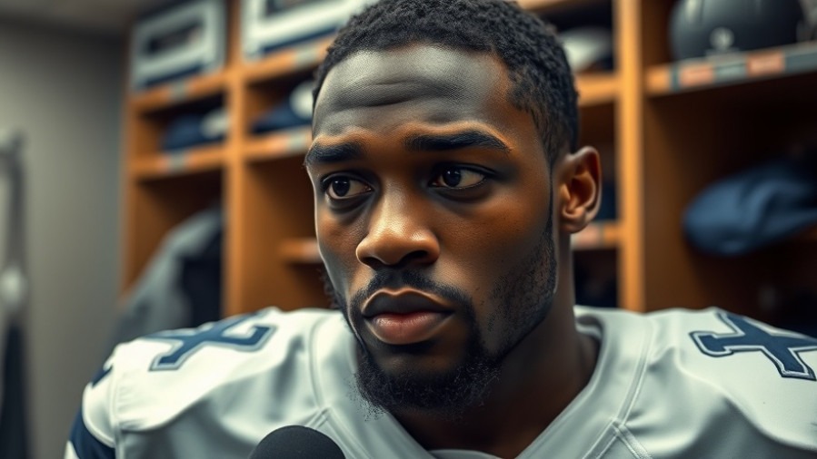 Photorealistic Dallas Cowboys player reflecting on team dynamics in NFL 2025-26 season interview.