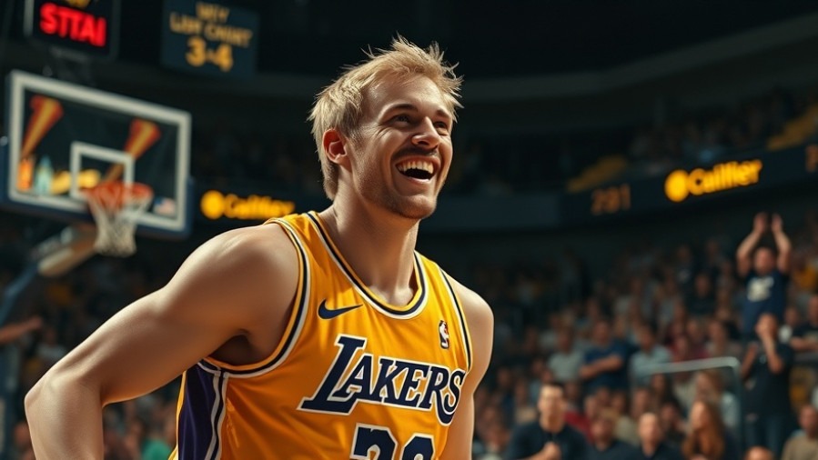 Dynamic shot of a Lakers player mid-game, showcasing excitement and Luka Dončić performance.