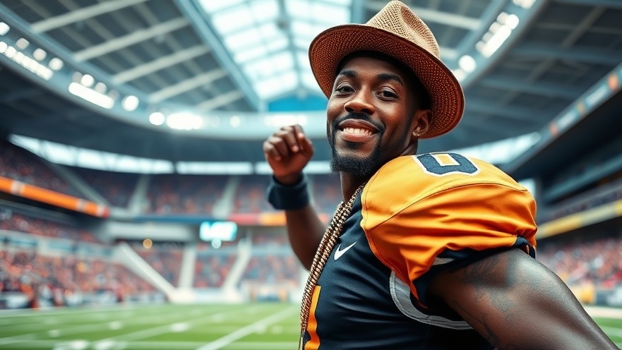 Dynamic black football player in stylish fashion at international NFL games.