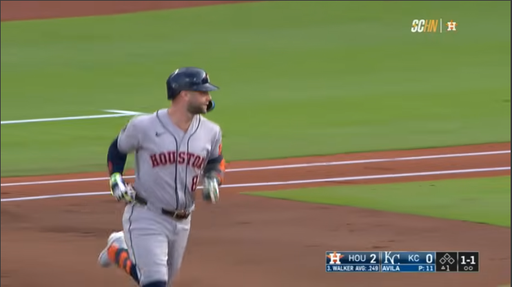 Houston Astros highlights against Kansas City Royals displayed with player action.