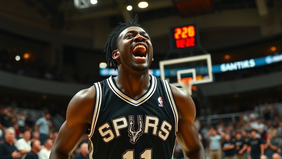 Excited Spurs player in action, showcasing basketball evolution and shooting skills.