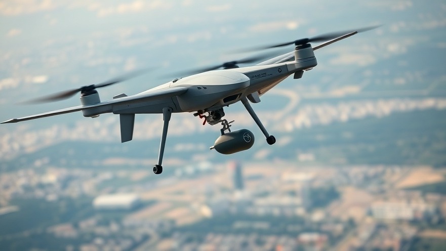 Airborne drone with bomb highlighting drone warfare implications and civilian casualties in Ukraine.