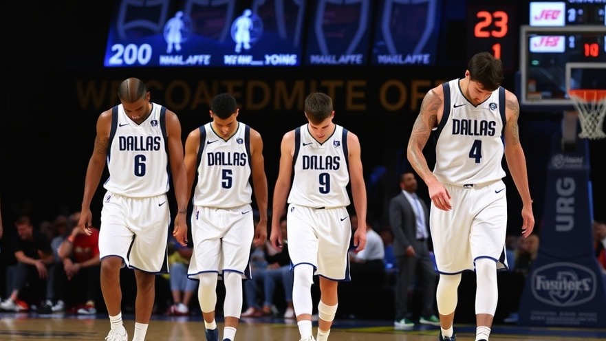 Dallas Mavericks players in white uniforms walking off court after playoff loss.