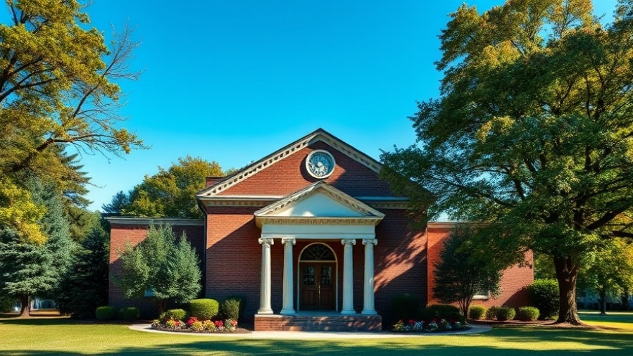 Photorealistic Richardson Mortuary building showcasing serene atmosphere for cremated remains.