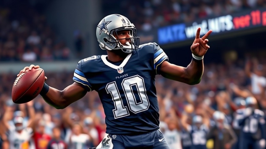 NFL recap: Cowboys quarterback #10 throws a dynamic pass amidst cheering fans.