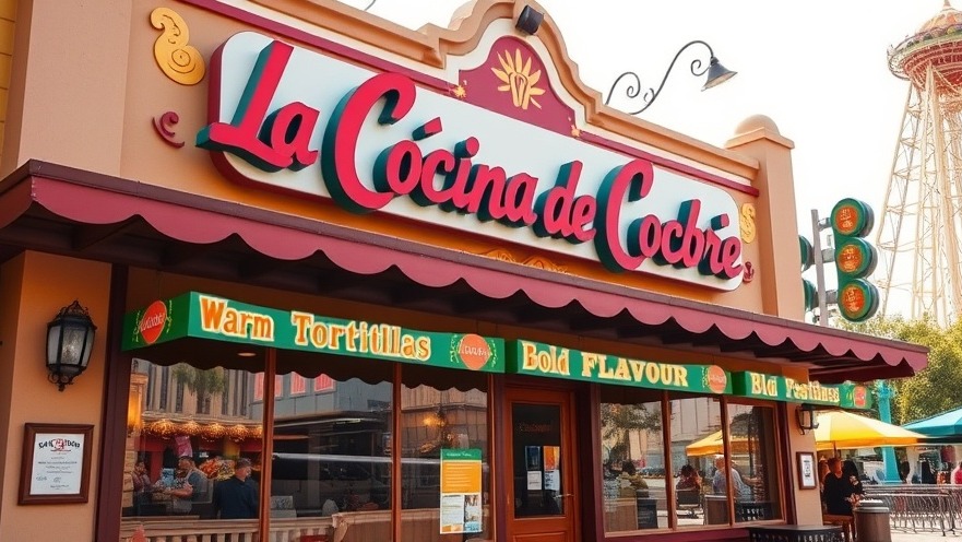 Vibrant facade of La Cocina de Cobre, a Mexican restaurant San Antonio, showcasing warm tortillas.