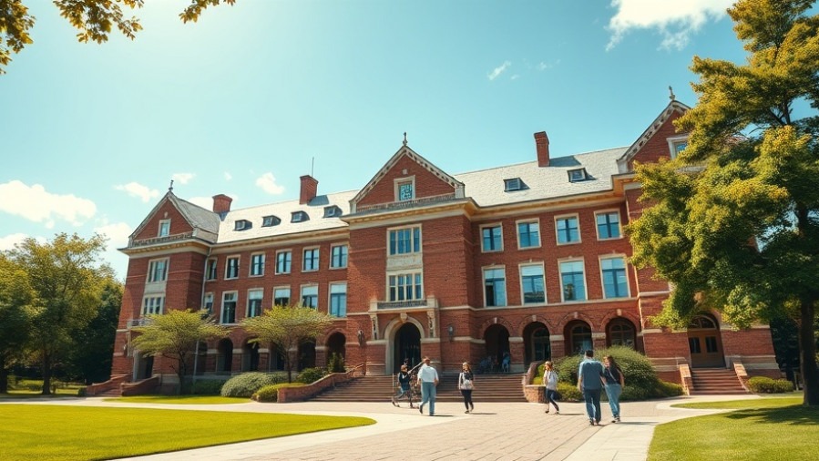 Historic university building symbolizing academic freedom on a sunny day.
