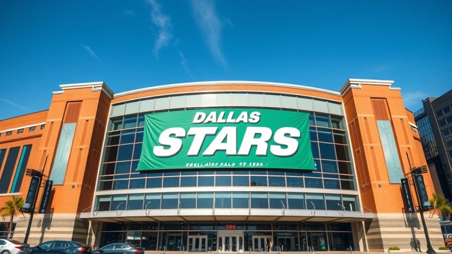 Majestic arena facade with 'DALLAS STARS' banner, showcasing Dallas sports rivalry.