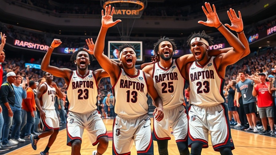 Exciting NBA highlights of RAPTOR players celebrating on the court with fans.