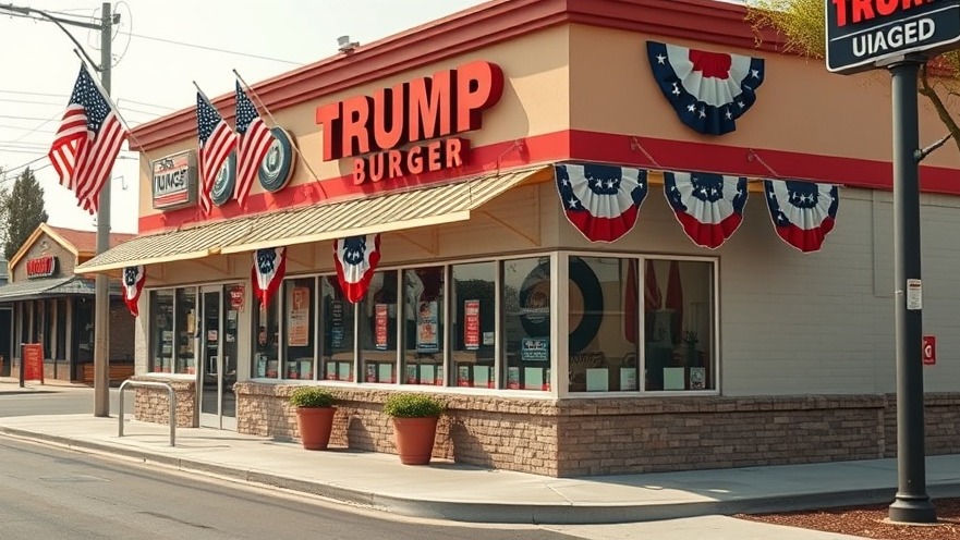 Patriotic fast food Trump Burger in Houston with festive decor, reflecting immigration debates.