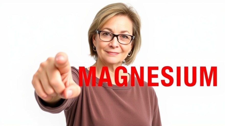 Confident woman pointing to 'MAGNESIUM' text; wellness tips on calcium and vitamin D.