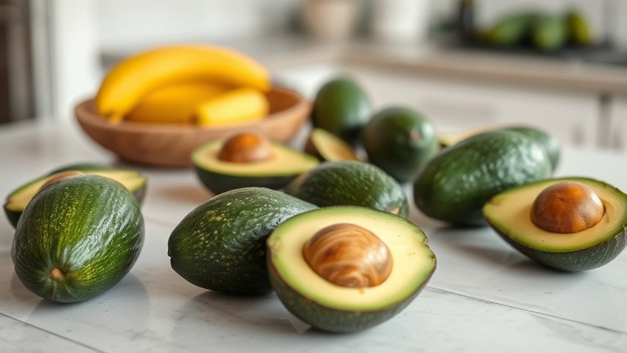Fresh avocados on a kitchen table, promoting health and wellness in Austin through sustainable food practices.