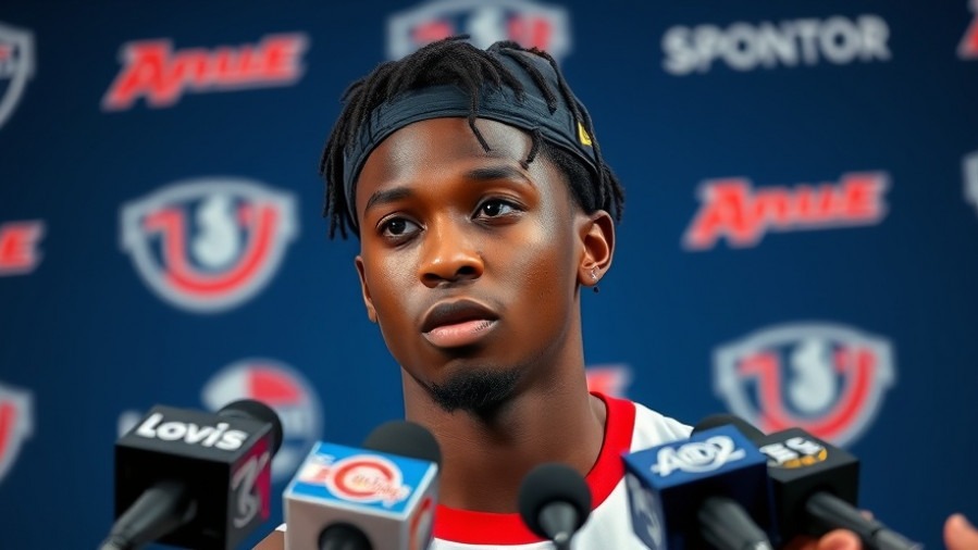 Young black athlete discussing teamwork and resilience in sports at a press conference.